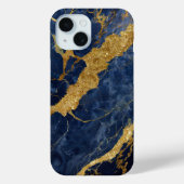 Blauw marmeren patroon met goud Case-Mate iPhone case (Achterkant)