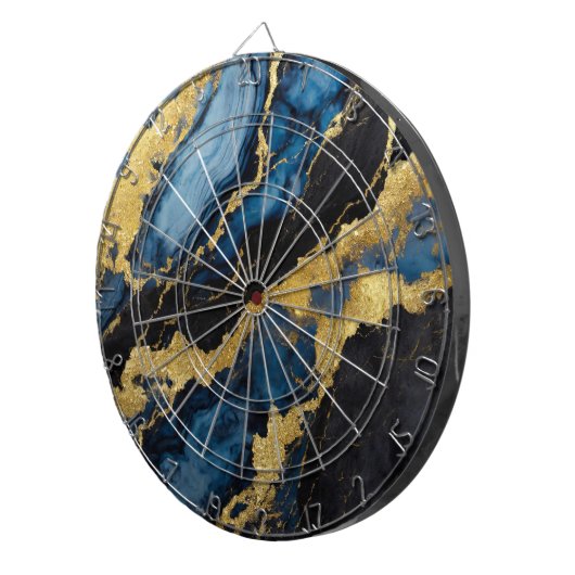 Blauw marmeren patroon met goud dartbord (Voorkant Rechts)
