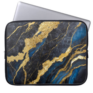 Blauw marmeren patroon met goud laptop sleeve