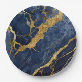 Blauw marmeren patroon met goud papieren bordje