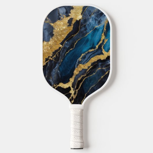 Blauw marmeren patroon met goud pickleball paddle (Voorkant)