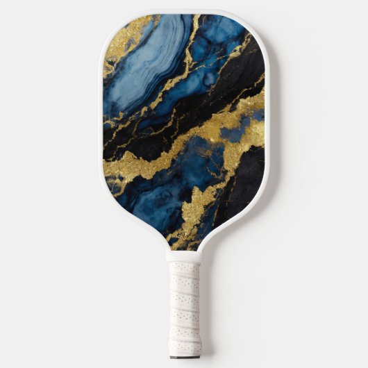 Blauw marmeren patroon met goud pickleball paddle (Voorkant)
