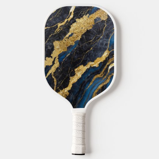 Blauw marmeren patroon met goud pickleball paddle (Achterkant)