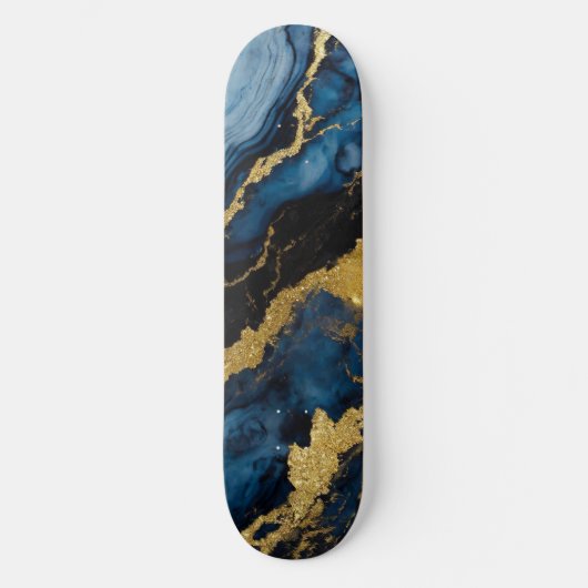 Blauw marmeren patroon met goud skateboard (Voorkant)