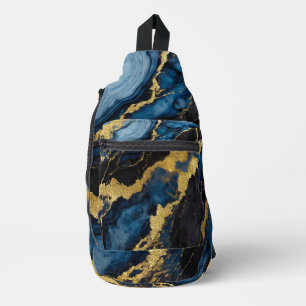 Blauw marmeren patroon met goud sling bag