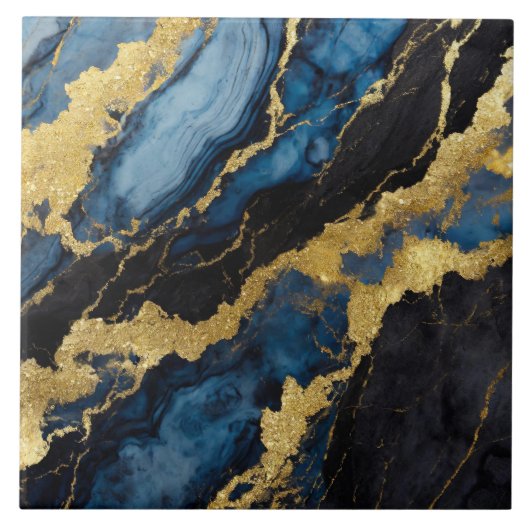 Blauw marmeren patroon met goud tegeltje (Voorkant)