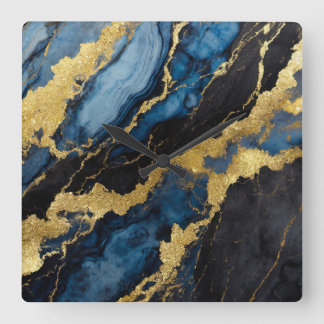 Blauw marmeren patroon met goud vierkante klok