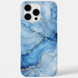 Blauw marmeren waterverfpatroon met gouden aders iPhone 16 pro max hoesje