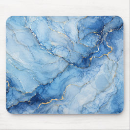 Blauw marmeren waterverfpatroon met gouden aders muismat