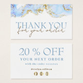 blauw marmermodel bedankt voor je korting visitekaartje (Voorkant /achterkant)