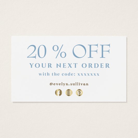 blauw marmermodel bedankt voor je korting visitekaartje (Achterkant)