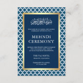 Blauw Marokkaans Quatrefoil Islamitisch Mehndi-ce Informatiekaartje (Voorkant)