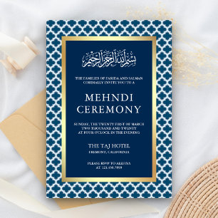 Blauw Marokkaans Quatrefoil Islamitisch Mehndi-ce Informatiekaartje