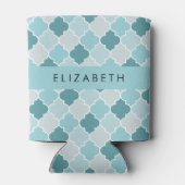 Blauw Marokkaans Trellis, Quatrefoil, Jouw naam Blikjeskoeler (Achterkant)