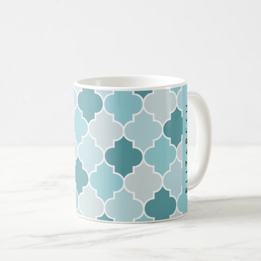 Blauw Marokkaans Trellis, Quatrefoil, Jouw naam Koffiemok (Voorkant rechts)