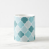 Blauw Marokkaans Trellis, Quatrefoil, Jouw naam Koffiemok (Center)