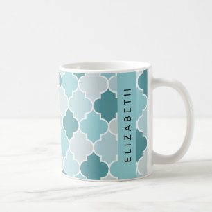 Blauw Marokkaans Trellis, Quatrefoil, Jouw naam Koffiemok