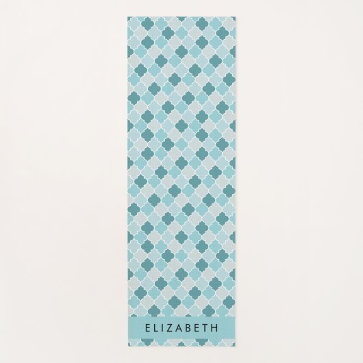 Blauw Marokkaans Trellis, Quatrefoil, Jouw naam Yogamat (Voorkant)