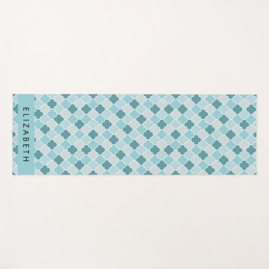 Blauw Marokkaans Trellis, Quatrefoil, Jouw naam Yogamat (Voorkant (horizontaal))