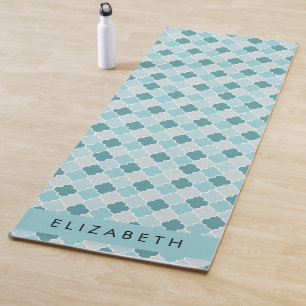 Blauw Marokkaans Trellis, Quatrefoil, Jouw naam Yogamat