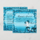 Blauw masker elegant bal feest kaart (Voorkant / Achterkant)