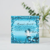 Blauw masker elegant bal feest kaart (Staand voorkant)