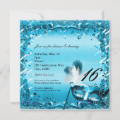Blauw masker elegant bal feest kaart (Achterkant)