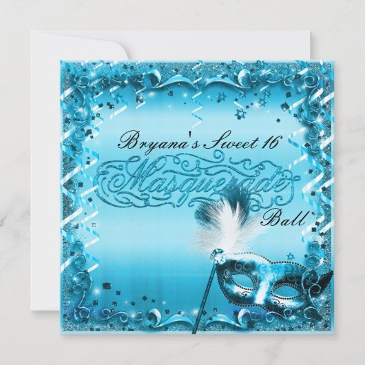 Blauw masker elegant bal feest kaart (Voorkant)