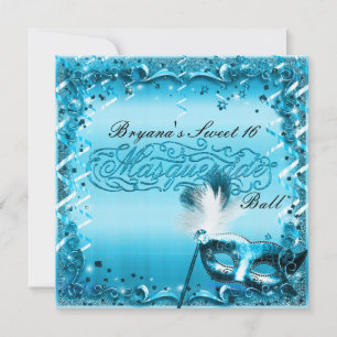 Blauw masker elegant bal feest kaart