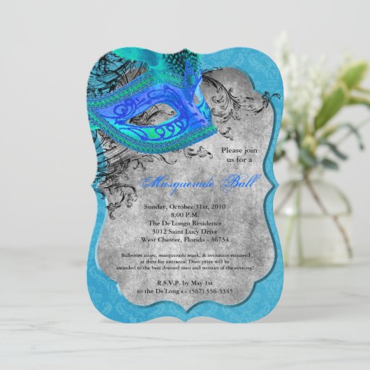 Blauw Maskerade Bal Masker Kostuum Halloween Onder Kaart (Staand voorkant)