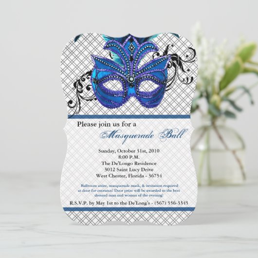 Blauw Maskerade Bal Masker Kostuum Halloween Onder Kaart (Staand voorkant)