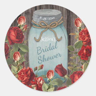 Blauw Mason Jar Rustiek Bloemen Vrijgezellenfeest Ronde Sticker