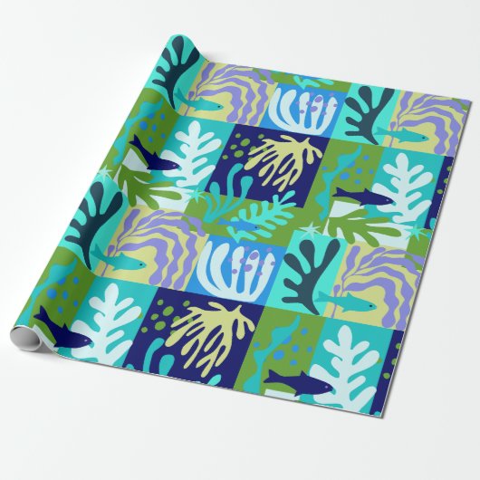 Blauw Matisse papier uitsparingen geïnspireerd oce (Uitgerold)