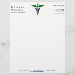 Blauw Medisch Caduceus Groen Stijlvolle Vleugels K Briefhoofd