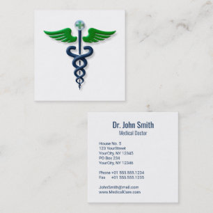 Blauw Medisch Caduceus Groene Vleugels Stijlvol Kr Vierkante Visitekaartje