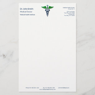 Blauw Medisch Caduceus Stijlvol Groen Vleugels Kru Briefpapier
