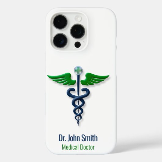 Blauw Medisch Caduceus Stijlvol Groen Vleugels Kru Case-Mate iPhone Case (Achterkant)