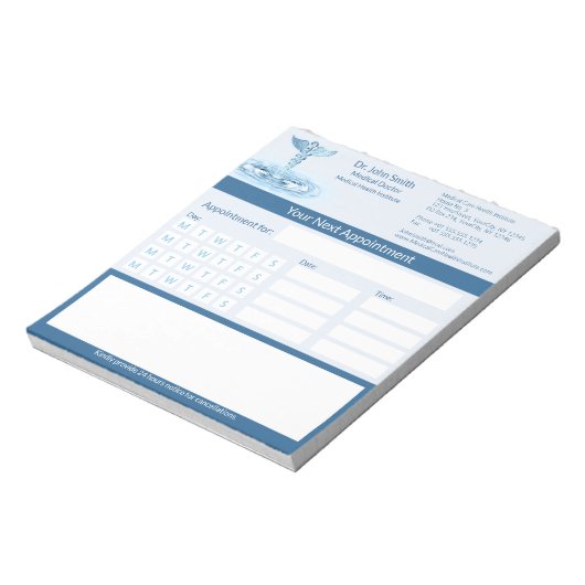 Blauw Medisch Caduceus Water Rimpelingen Afspraak Notitieblok (Gedraaid)