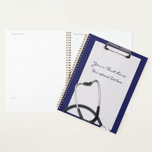 Blauw medisch klembord met stethoscoop planner (Display)