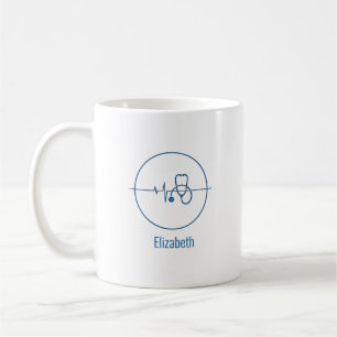 Blauw Medisch Stethoscoop Hartslag Aangepaste Naam Koffiemok