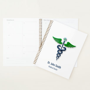 Blauw Medisch Stijlvol Caduceus Groene Vleugels Kr Planner