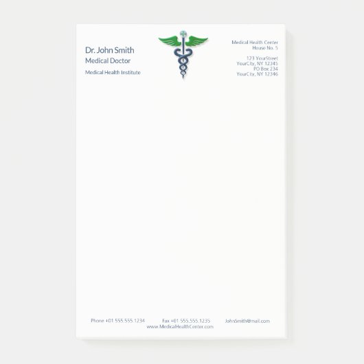 Blauw Medisch Stijlvol Caduceus Groene Vleugels Kr Post-it® Notes (Voorkant)