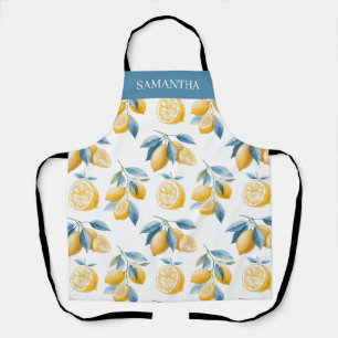 Blauw Mediterraan Citroen Patroon Naam Schort