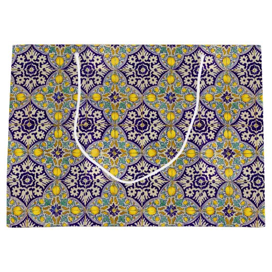 Blauw mediterraan patroongele bloesems groot cadeauzakje (Voorkant)