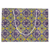 Blauw mediterraan patroongele bloesems groot cadeauzakje (Achterkant)