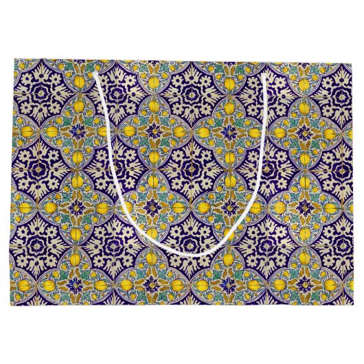 Blauw mediterraan patroongele bloesems groot cadeauzakje (Achterkant)