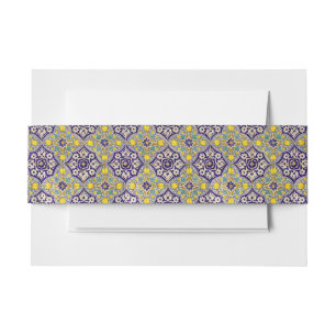 Blauw mediterraan patroongele bloesems uitnodigingen wikkel