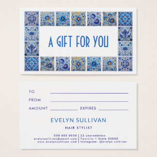 Blauw mediterraan tegels lijst cadeaubon visitekaartje