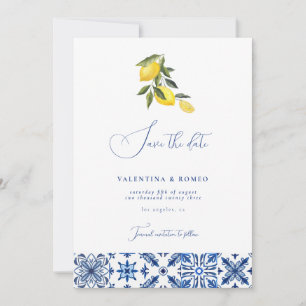 Blauw Mediterraans citrus bruiloft opslaan de datu Kaart