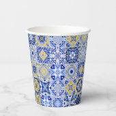 Blauw Mediterraans Tegel & Citrus Trouwpapier cup Papieren Bekers (Achterkant)